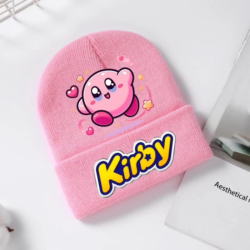 Kirby Knitted Hat Winter Pink Beanie Cute Cap Girls Women Outdoor Warmth Brimless Cap Fashion Cycling Sports Ear Protection Hats