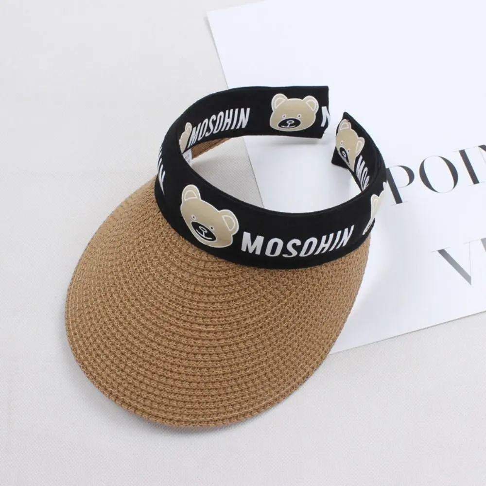 Summer Breathable Cute Bear Cartoon Children Sun Hat Empty Top Hat Girls Boys Wide Brim Fisherman Hat Visor Caps Beach Hat