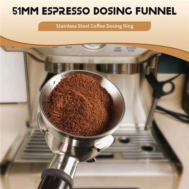 

A61I 51Mm Espresso Dosing Funnel, Stainless Steel Coffee Dosing Ring Compatible With All 51Mm Espresso Portafilter