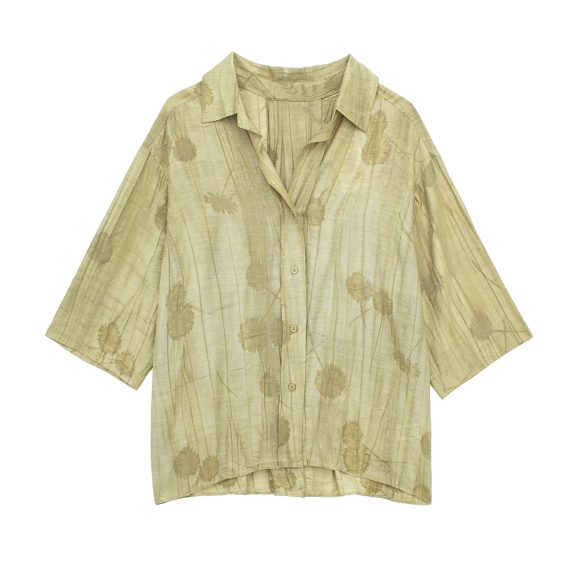 Tangada 2024 Women Summer Jaquard Shirt Short Sleeve Female Blouse Tops 3H0151