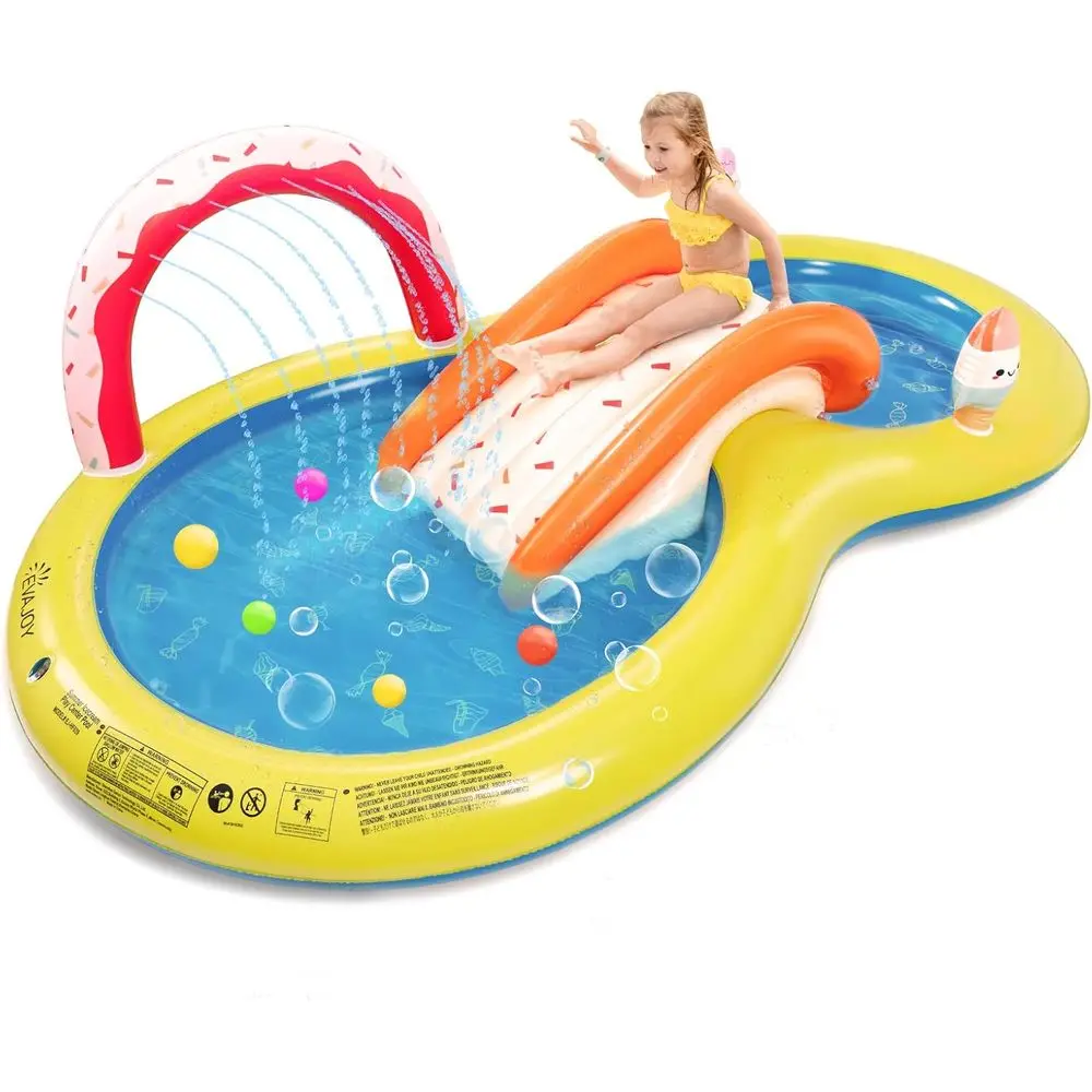 Piscina Iatable Kiddie, centro de juegos de 101" x 57" x 24" con tobogán desmontable para niños, rociador, pozo de bolas para uso en interiores, fácil