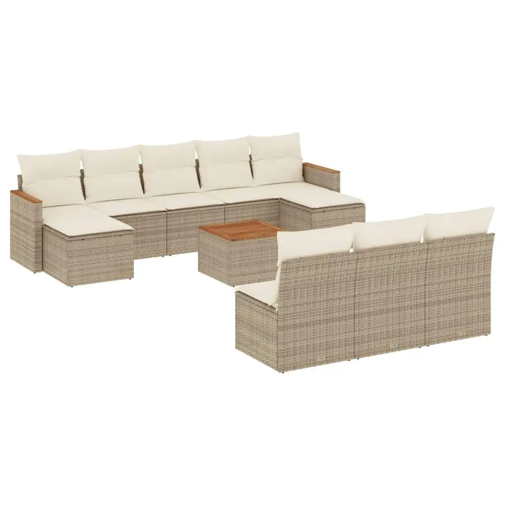 Beige PE Rattan Large Modular Garden Sofa Set Comfortable Outdoor Furniture for Patio and Backyard