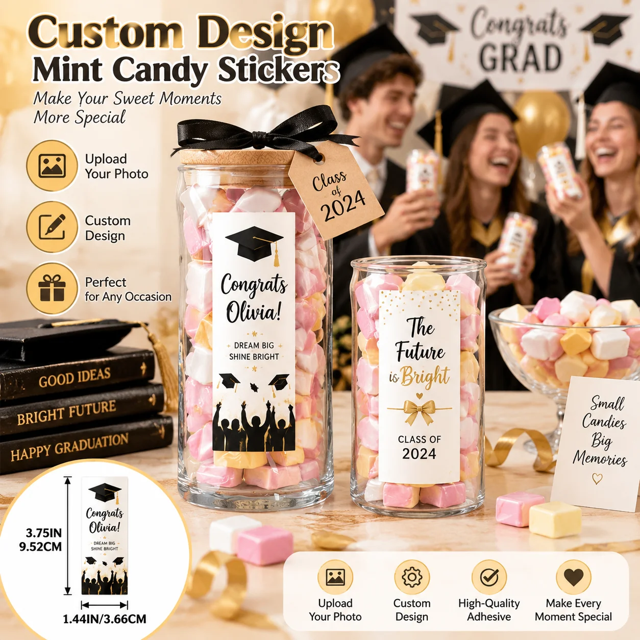Custom Sticker Pattern Round Mint Candy Stickers High Gloss Coated Paper Self‑Adhesive Labels with Food‑Grade Glue Multi‑Size