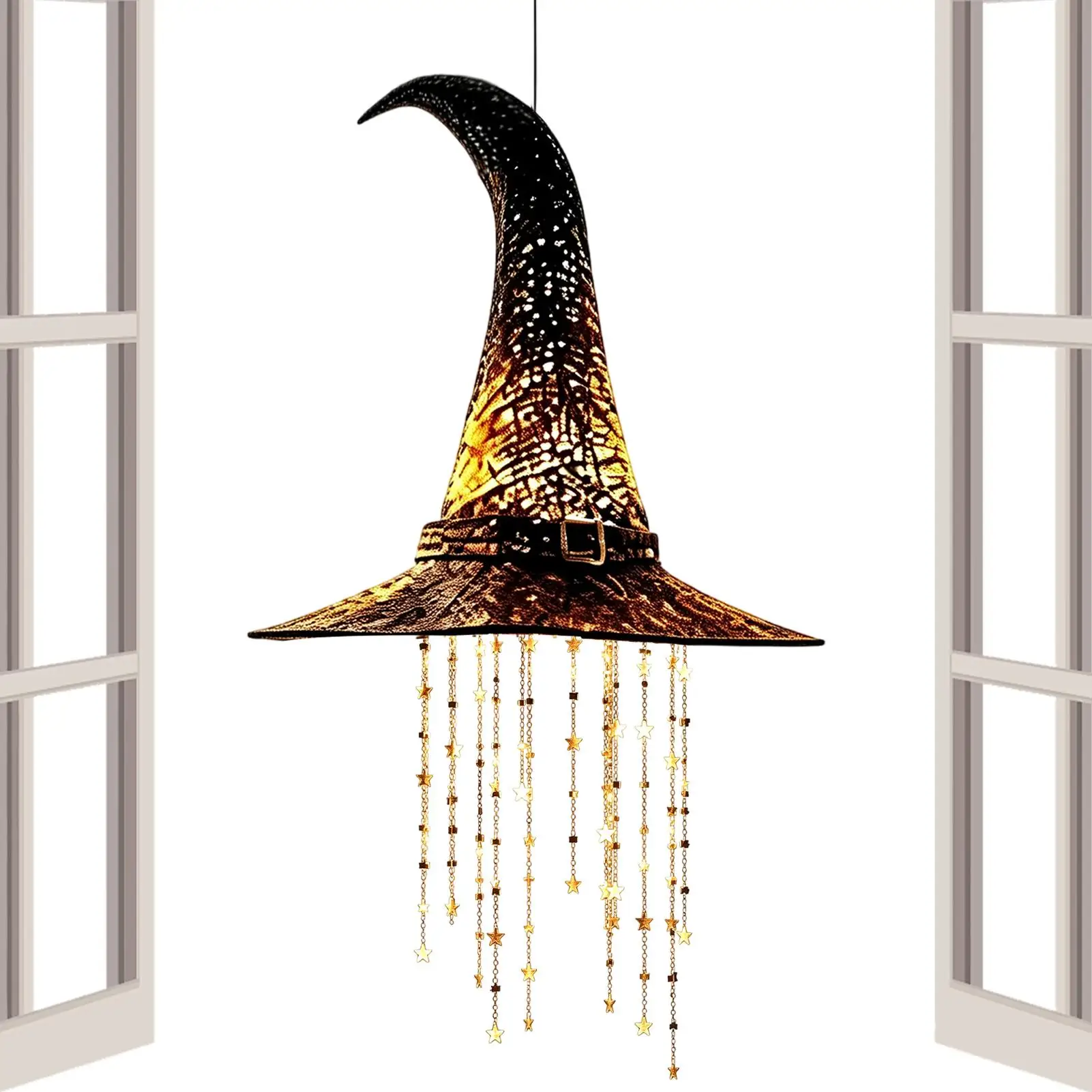 Witch Hat Chime Halloween Light Up Porch Garden Decorations Patio Decor Wind Chimes for Homeowners Renters Decorators Coffee
