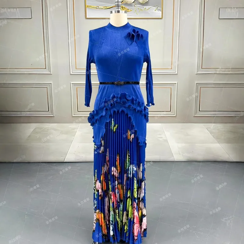 Miyake Plus Size Women's Pleated Dresses Women Waisted Printed Pleated Dresses Middle East Africa Prom Women's Wrinkle-Free