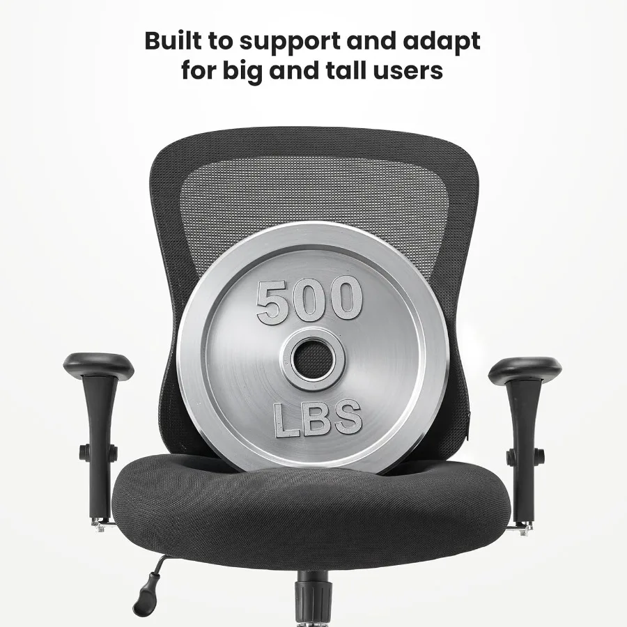 كرسي مكتب كبير وطويل من Hoss بوزن 500 رطل، كرسي مكتب عالي التحمل، كرسي مكتب مريح مع مسند للذراعين ومقعد مريح واسع للثقيل #5