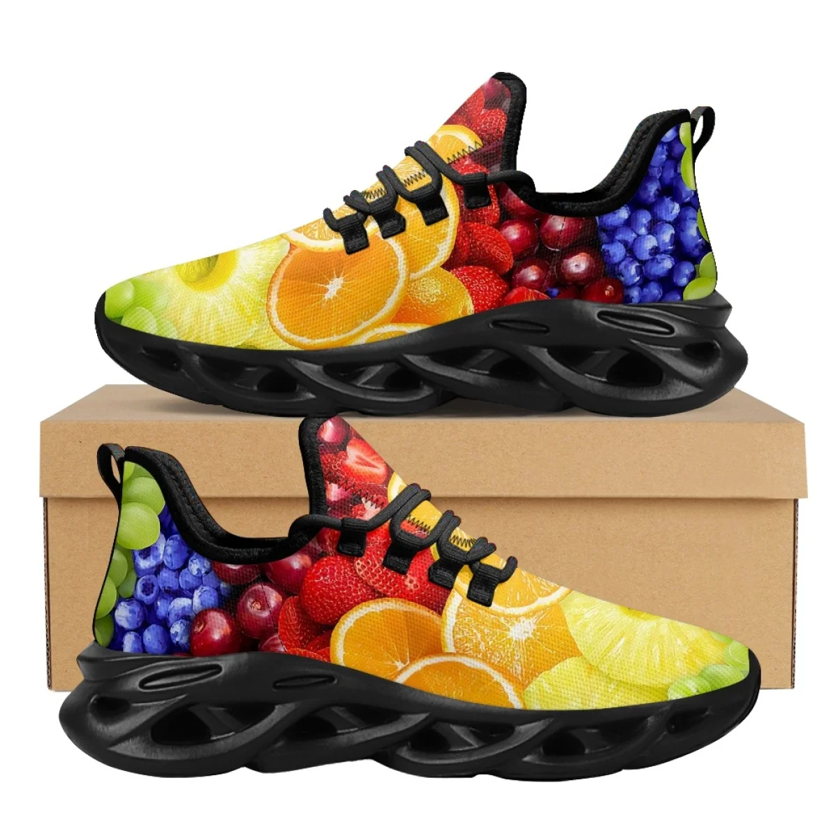 INSTANTARTS Orange Banana Strawberry Fruit Print Mesh Sneakers for Women Lightweight Platform Shoes Female Cushion Zapatillas