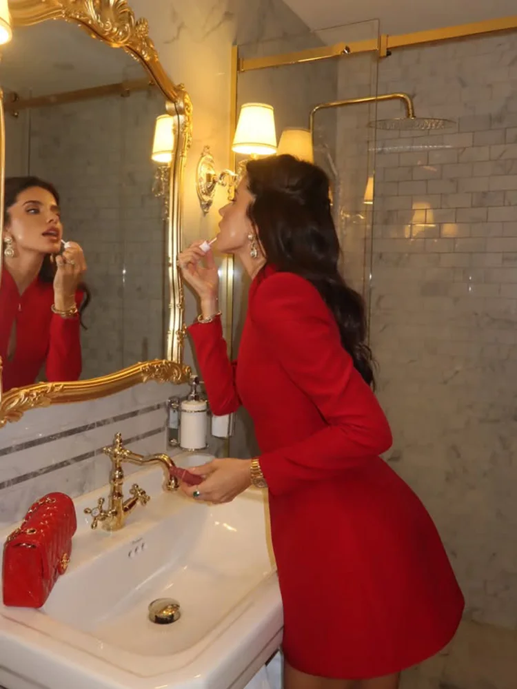 ชุดเดรสยาวแขนยาวรัดรูปคอวีเว้าข้างสำหรับผู้หญิง แฟชั่นทันสมัย เซ็กซี่ เหมาะสำหรับใส่ไปเที่ยวคลับ ทรงเข้ารูป