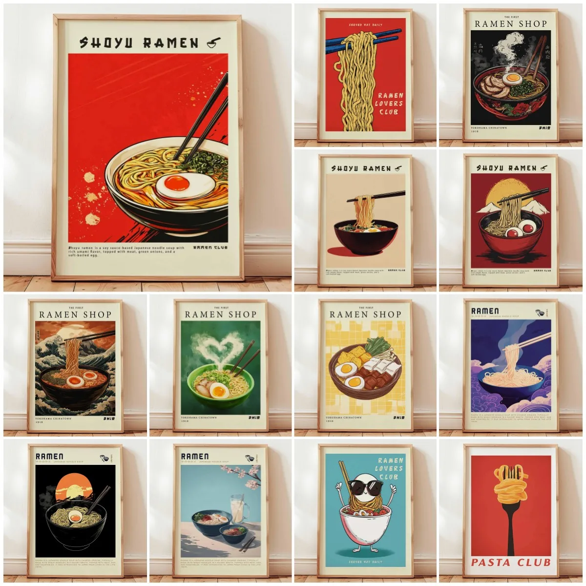 Ramen Poster, Japanese Noodle Soup Wall Art Print, Retro Sunset Style, Kitchen Decor, Asian Food Artwork, Unframed Illustration