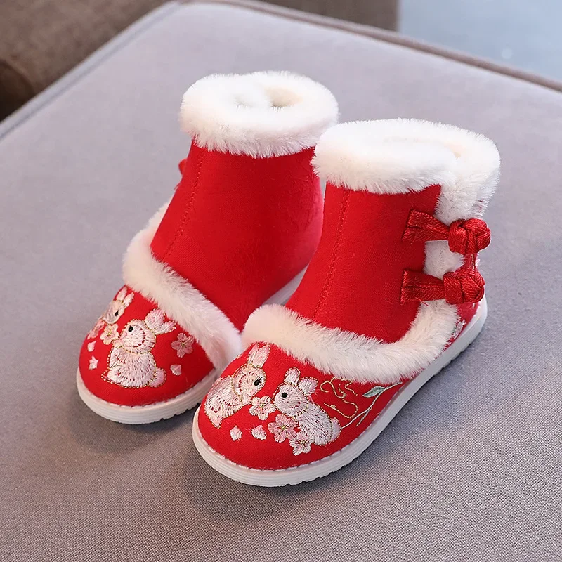 Zapatos Niña Kid Snow Boot Winter Girl Ethnic Cotton Shoe High Top Plush Princess Boot New Year Hanfu Shoe Kid Shoe Antique Shoe