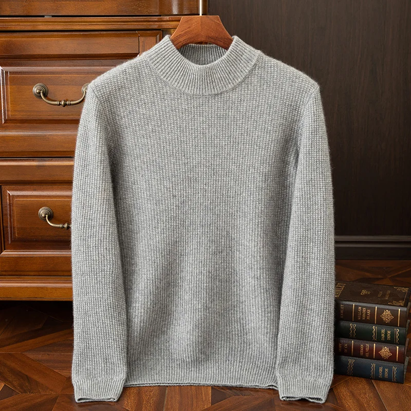 Keuze Nieuwe Mannen Mock Hals Trui Herfst Winter Zachte Warme Smart Casual Jumper 100% Kasjmier Truien Kleding Klassieke Top