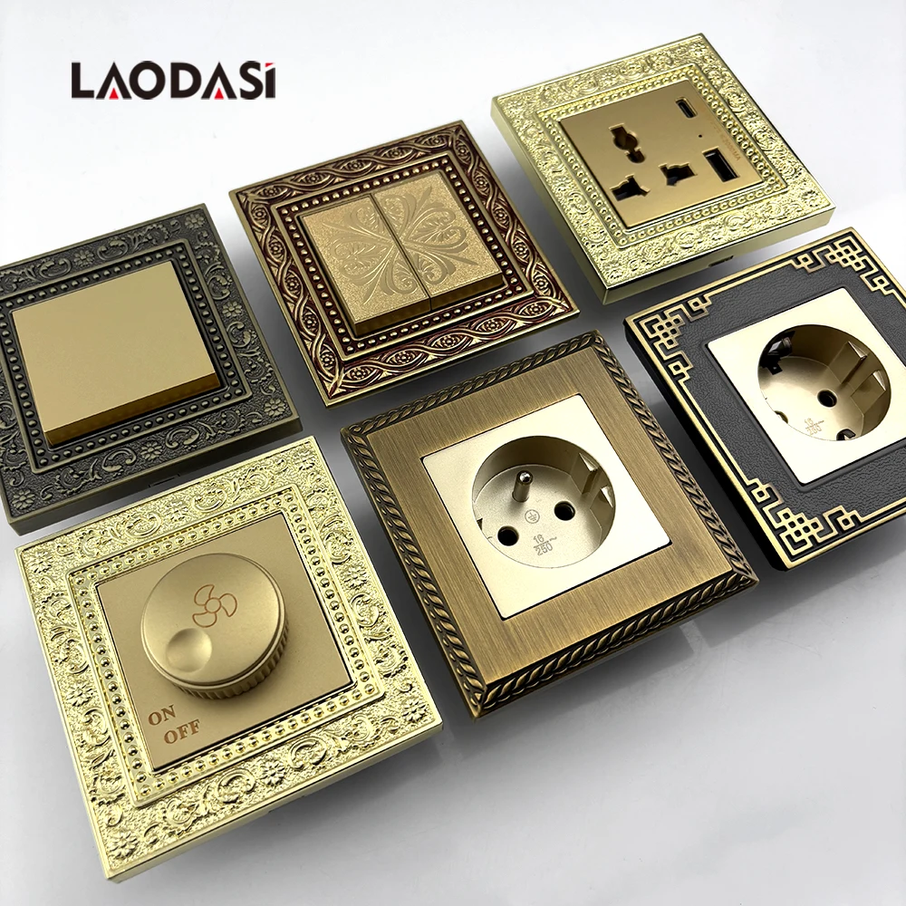 

Deopoguye винтажная розетка для выключателя света ЕС FR UK, европейский стандарт, панель переключателей из металлического цинкового сплава 1/2/3Gang для обустройства дома