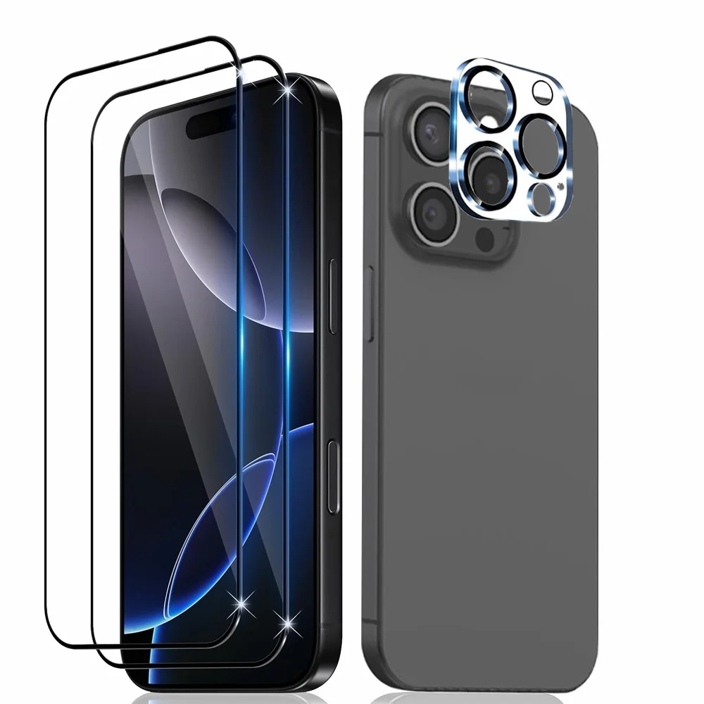

2 Tempered Glass +1 Camera Lens Film For iPhone 17 16e 16 15 14 13 Pro Max Screen Protector For iPhone 11 12 13 Mini Phone Protective Glas For iPhone 16 Pro Max Protector Pantalla