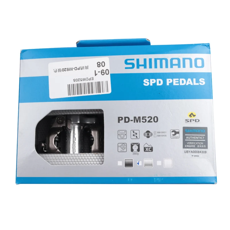 Shimano Deore M6000 M520 Pedal PD-M520 Double-sided Pedal SPD Black Silver Pedal For MTB Mountain Bike Pedal Center 55mm