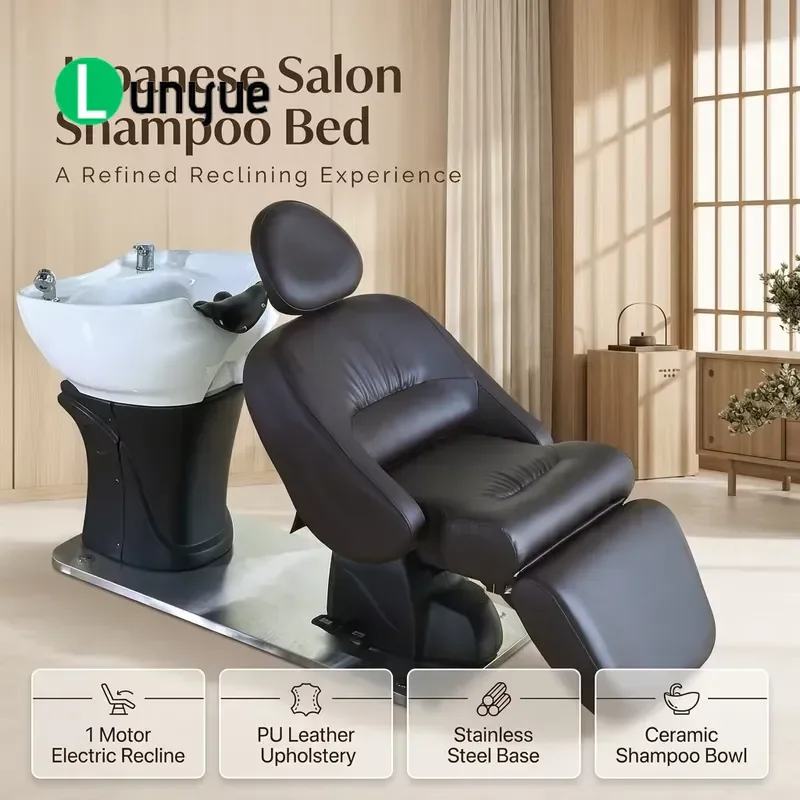 Electric Massage Shampoo Chair Adjustable Japanese Head Spa Bed Wear-resistant Leather 90 Degree Rotation For Equipment
