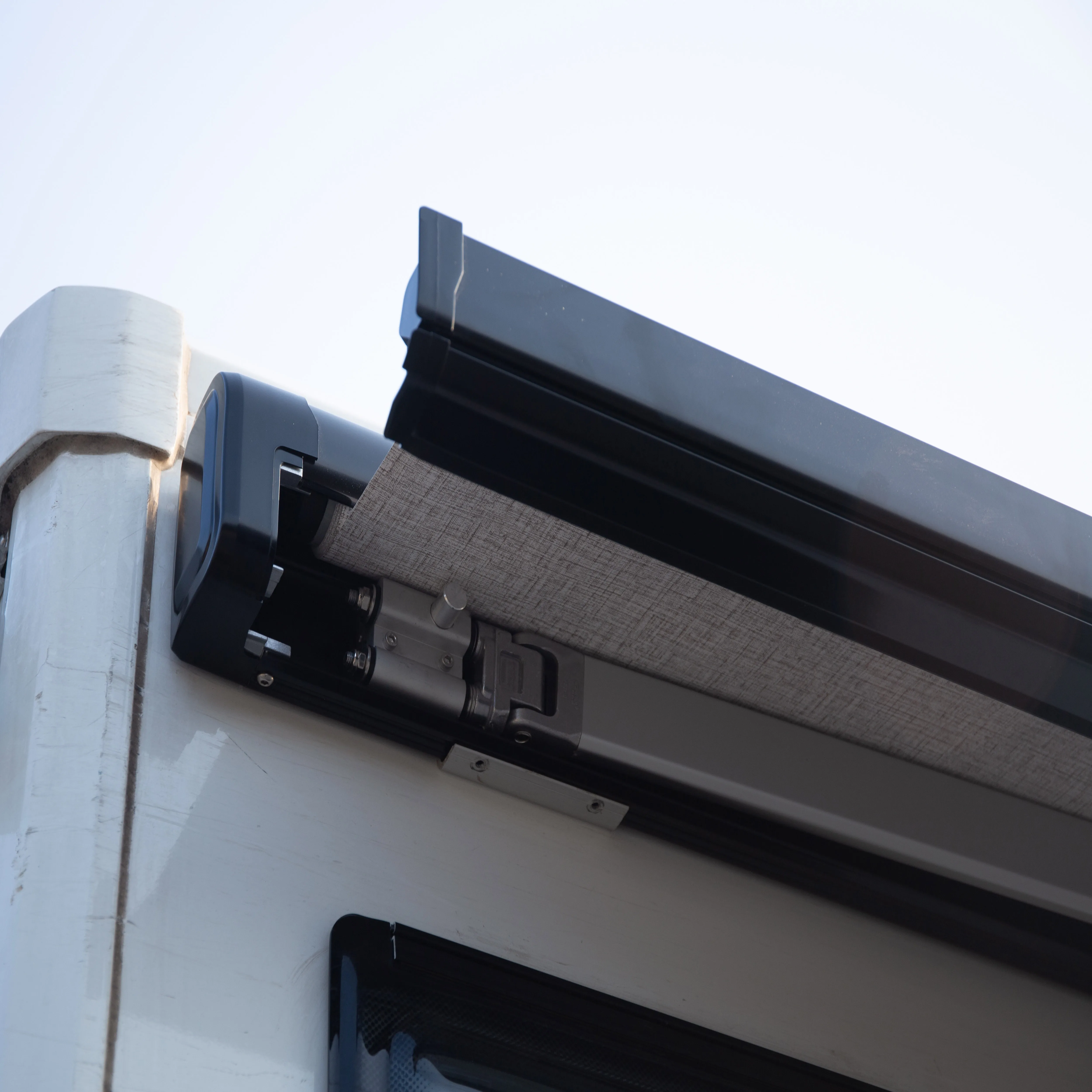 S27 RV Awning with LED Strip, Aluminum Side Mount Retractable Camper Caravan Motorhome Shade Canopy for Camping