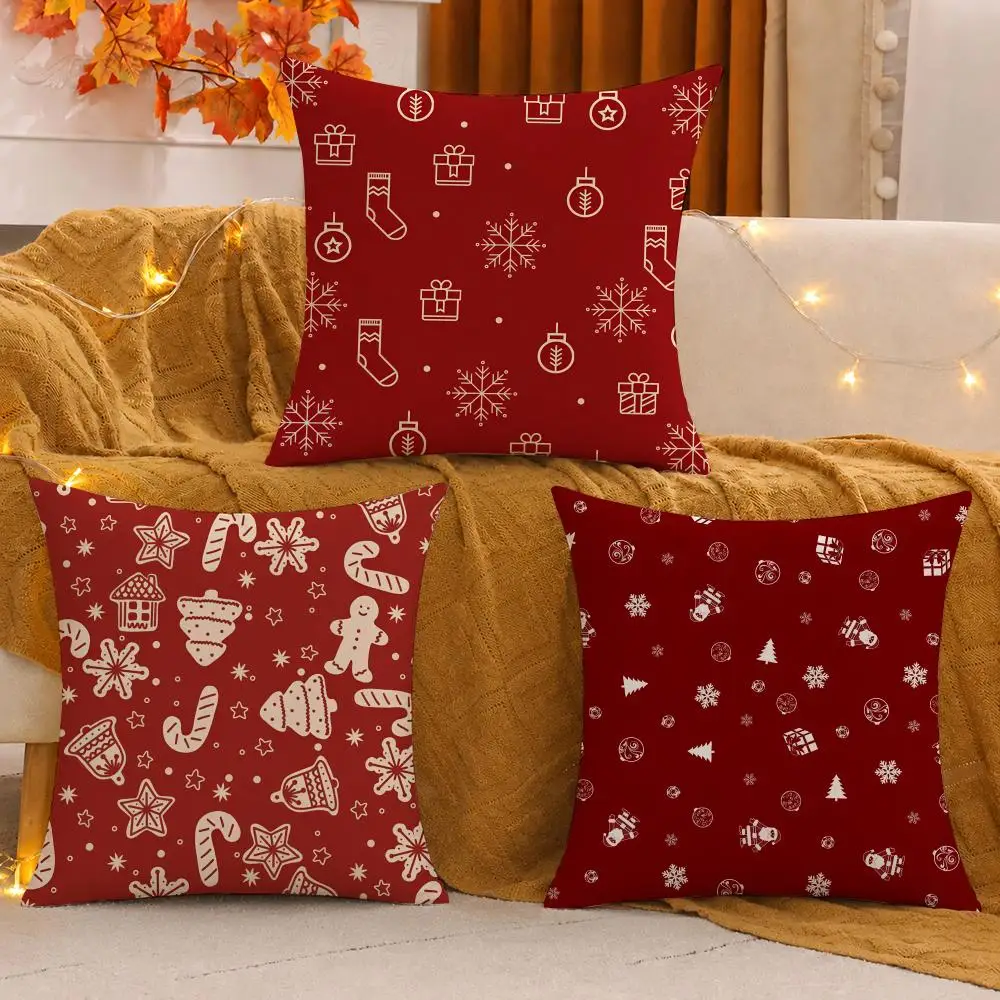 Red Christmas Bell Cushion Cover Soft Plush Sofa Cushion Cover Double-Sided Printed Decorative Pillow Case Warm Home Gift