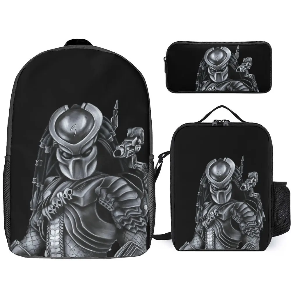 

Predator Movie Alien 6 3 in 1 Set 17 Inch Backpack Lunch Bag Pen Bag Firm Pencil Case Cosy Sports Activities Top Quality