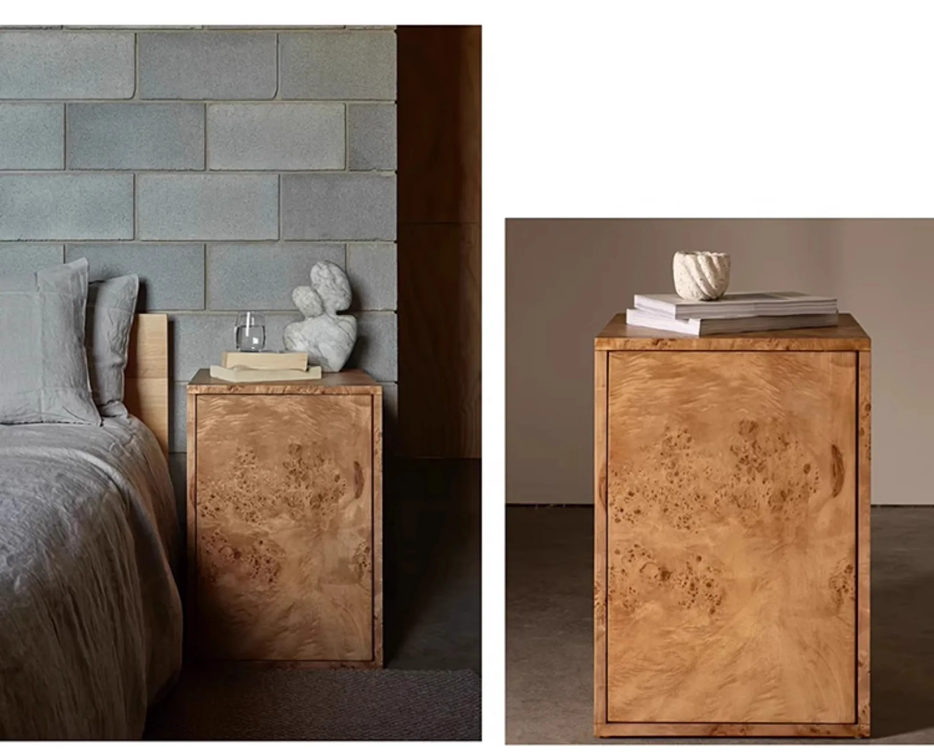 Modern Style Hotel Bedroom Wooden Rectangle Bedside Table Storage Villa Tree Tumor Texture Nightstand Furniture Drawer