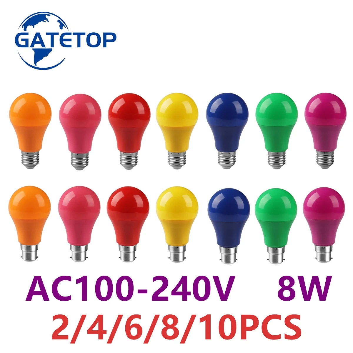 2-10PCS/LOT led 7 color festive bar atmosphere color bulb E27 B22 AC100-240V 8W can be used for party party lighting