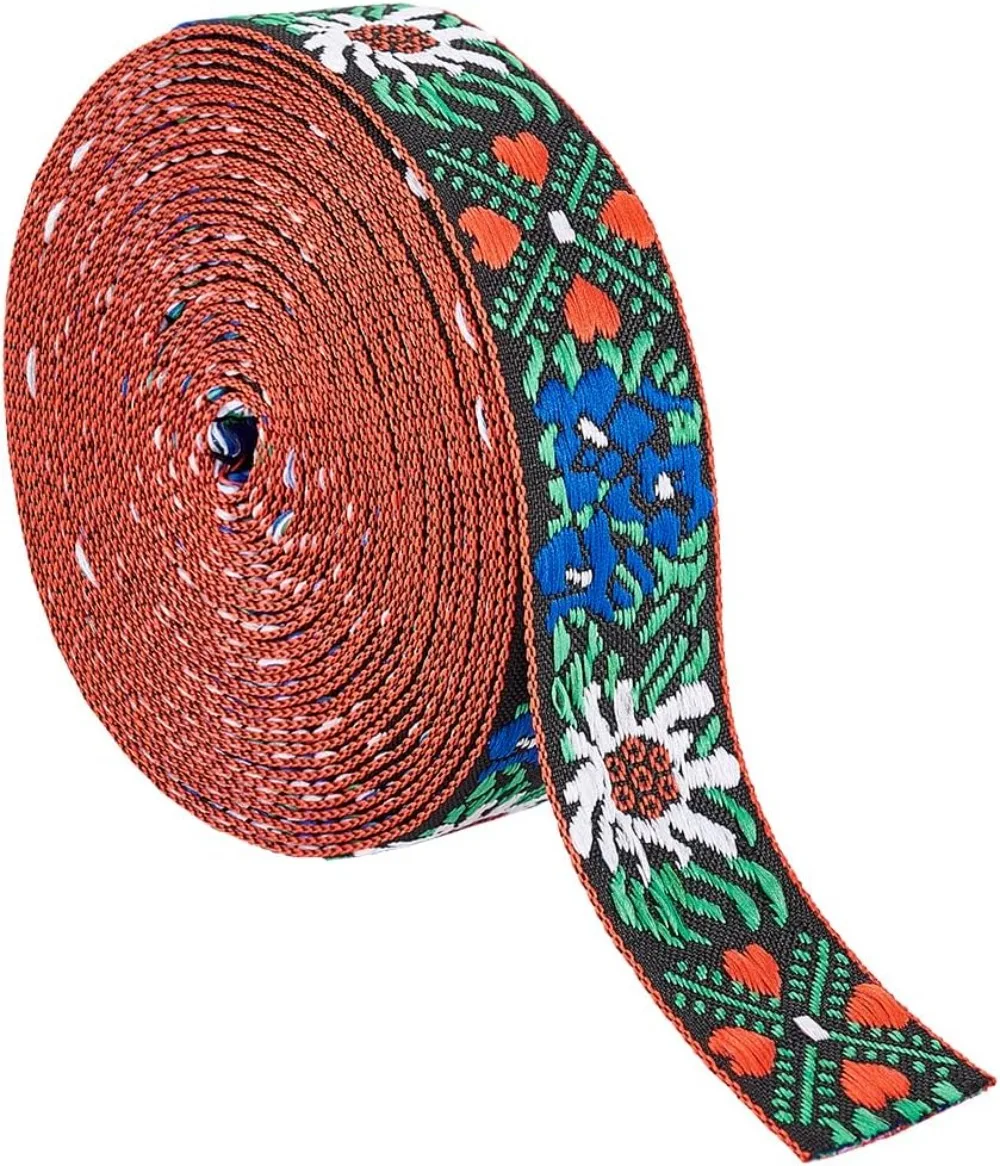 5 Yards Vintage Jacquard Ribbon, About 1 Inch Wide Colorful Jacquard Embroidery Ribbon, Ethnic Style Embroidery Jacquard Ribbon