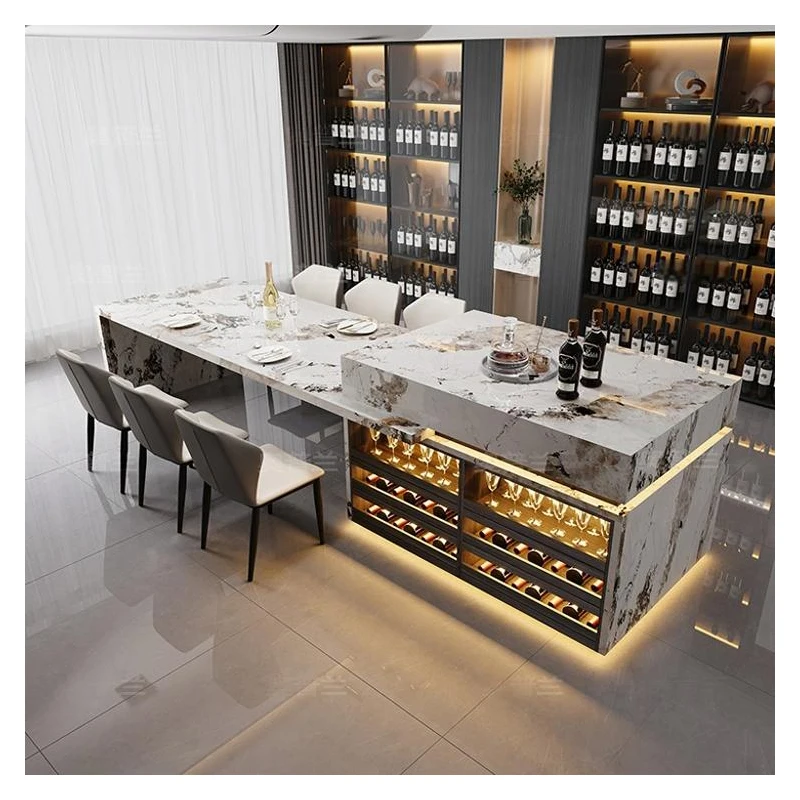 جزيرة مطبخ حجرية فاخرة قابلة للسحب، طاولة طعام قابلة للتمديد وبار الإفطار للمطبخ ذو الخطة المفتوحة، مقاومة للبقع