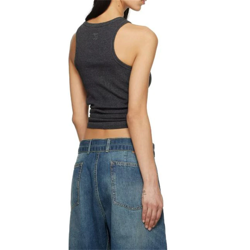 The new summer women's round-neck knotted knitted vest y2k is a high-quality, fashionable and casual elastic figure-hugging top