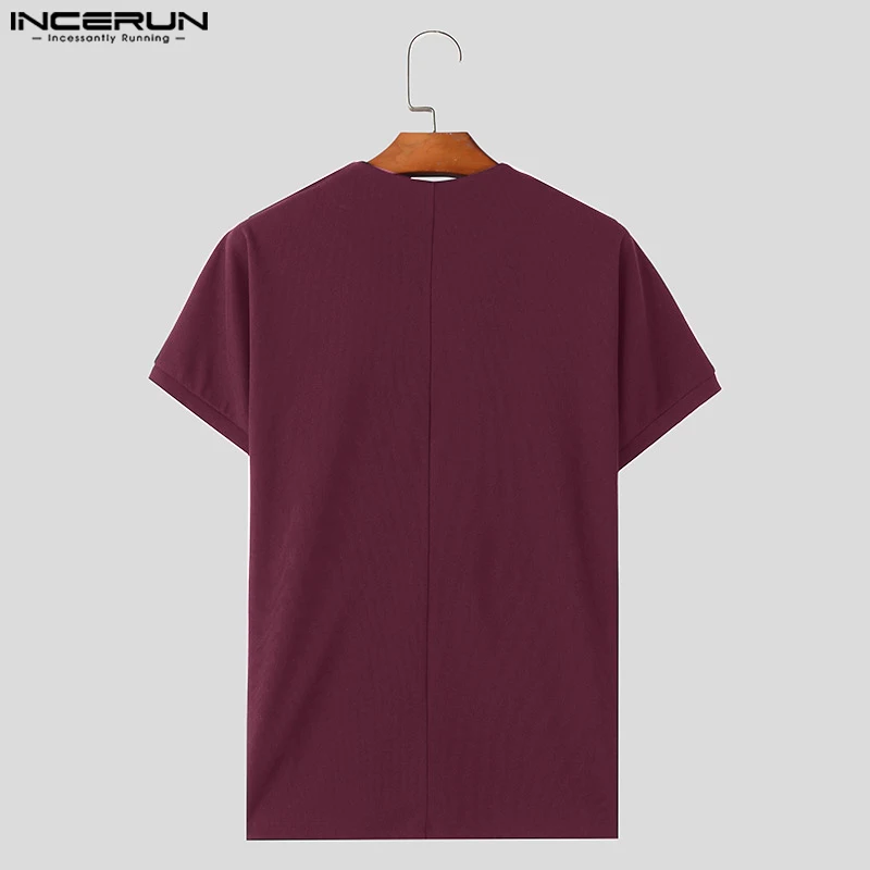 2024 Men T Shirt Solid Color V Neck Short Sleeve Summer Casual Men Clothing Streetwear Fashion Leisure Tee Tops S-5XL INCERUN