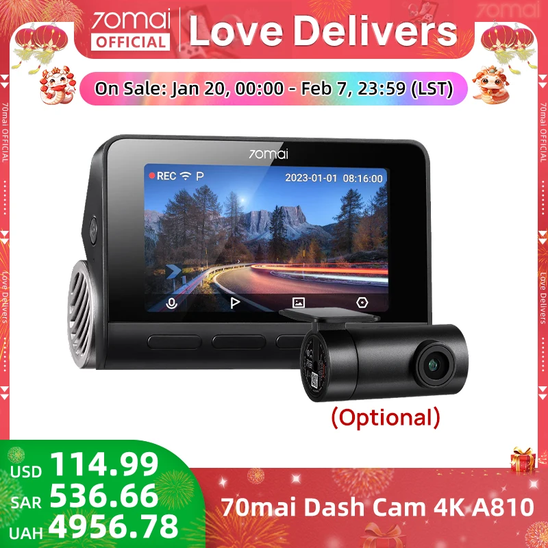 Global 70mai Dash Cam A810 Ultra HD 4K Built-in GPS ADAS Auto Record 150FOV Motion Detection 70mai A810 Car DVR Support Rear Cam