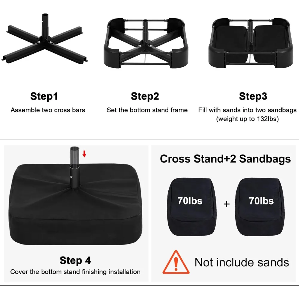 15 Fuß doppelseitiger großer Regenschirm mit Sockel, Terrassenschirm mit robustem Stahlgriff, 3 Belüftungsöffnungen, Sonnenschirm