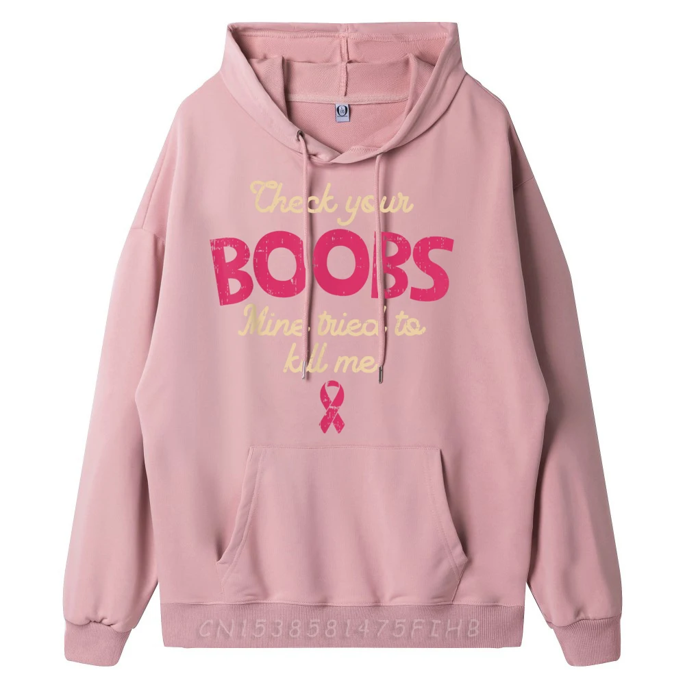 Latest Women's Hoodies Breast Cancer Awareness Check Your Print Sweatshirt O Neck Long Sleeve Letter Hoodies Father Day