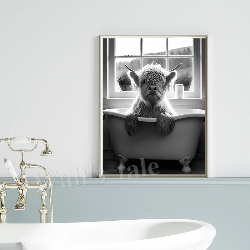 Black and White Animals Bathroom Photo Wall Art Pictures Giraffe Elephant Funny Posters Canvas Painting Prints Bathroom Decor