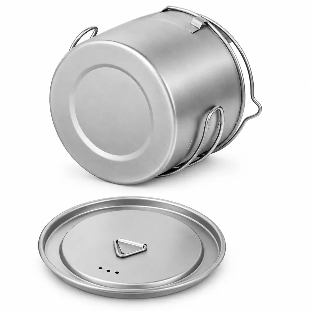 Practical 1100ML Titanium Mug Foldable Handle Portable Outdoor Cooking Pot With Lid Camping Water Bottle Picnic