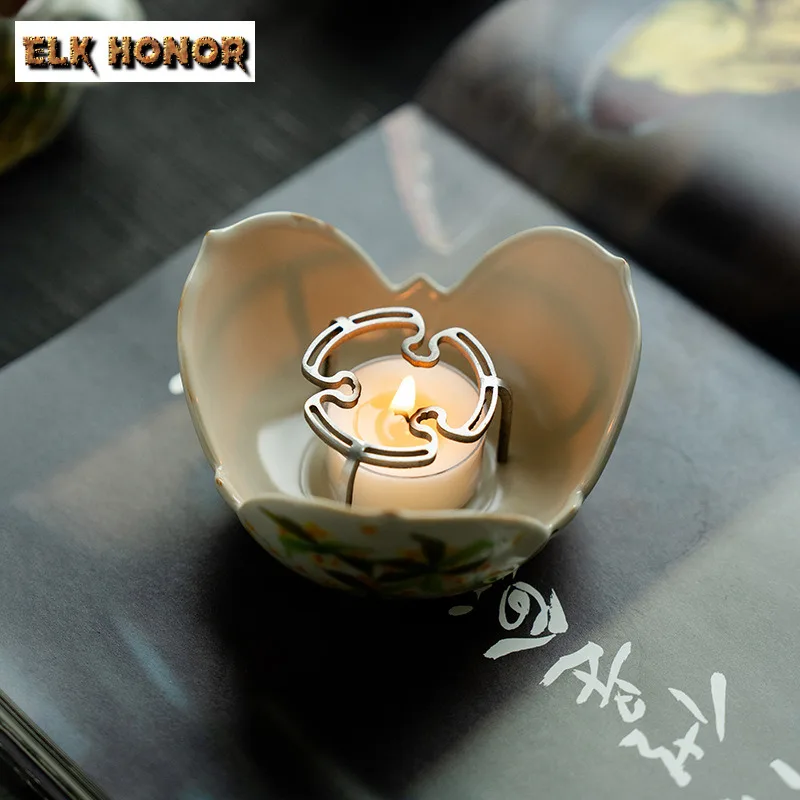 Ru Kiln Hand-painted Osmanthus Tea Warmer Holder Candle Heater Stove Kettle Stand Baked Milk Jar Carbon Furnace Drinkware Craft