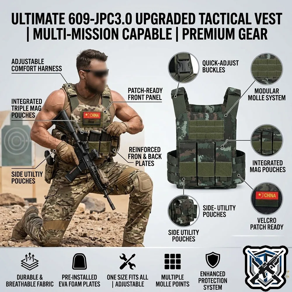 

Tactical Vest Men Upgraded Military Molle Carrier Armor Body Protective Gear with Triple Mag Pouch Airsoft Paintball CS Wargame