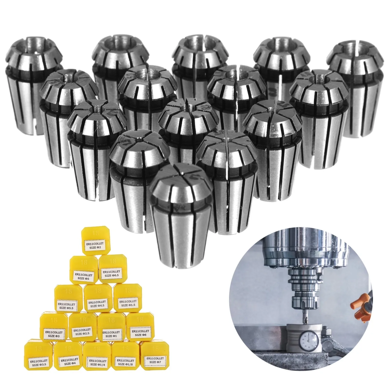 15Pcs ER11 Spring Collet Set High-Precision Spring Collet Set For CNC Engraving Machine Milling Lathe Tool 1-7mm 1/8