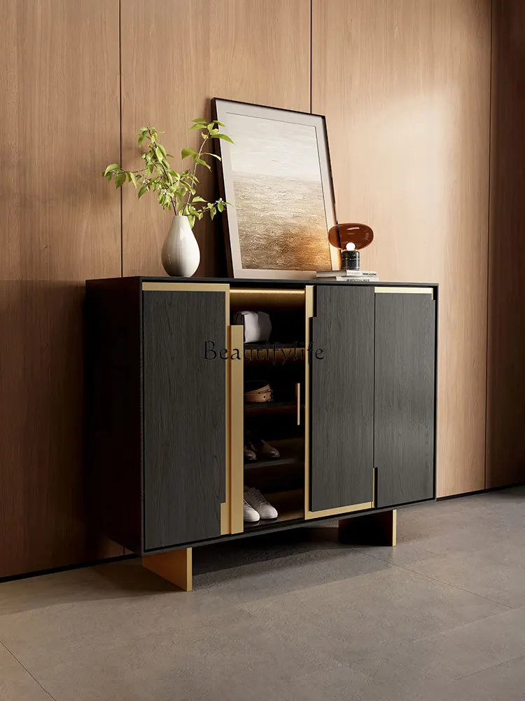 

01Italian light luxury solid wood shoe cabinet retro simple wall locker