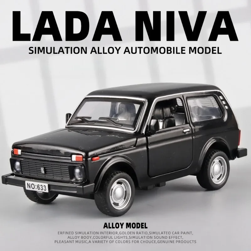 Diecast Alloy Simulation 1/32 Lada Jeep Vintage Car Model Sound Light Metal Casting Toys Vehicles Collective Home Decor Voiture