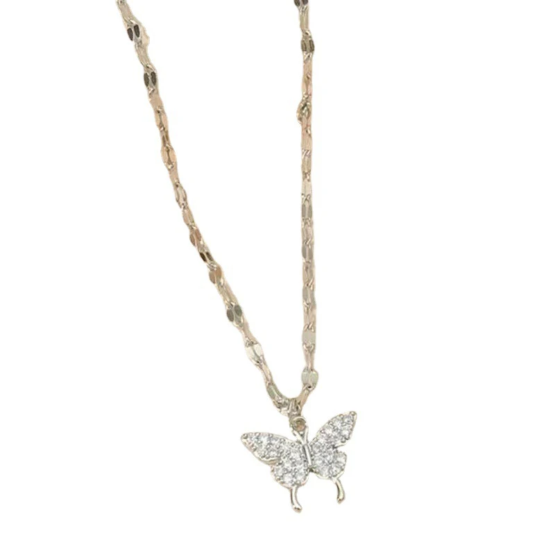 Simple And Exquisite Pearl Butterfly Pendant Necklace Ladies Collarbone Chain Wedding Party Jewelry