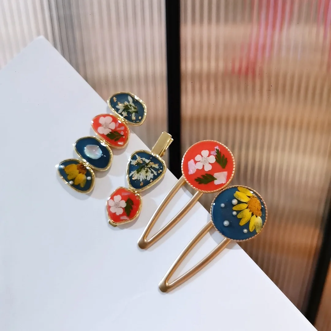 3177 Wholesale Retro Oil Painting Style Plant Flower Hair Clips Duckbill Clips Irregular Side Clips Colorful Hair Accessories