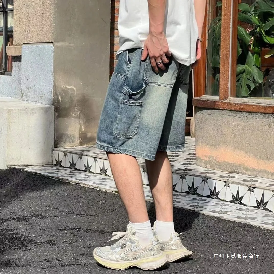 2026 Summer New Men's Tooling Denim Five-point Shorts Washed Matte Retro Trend Pants