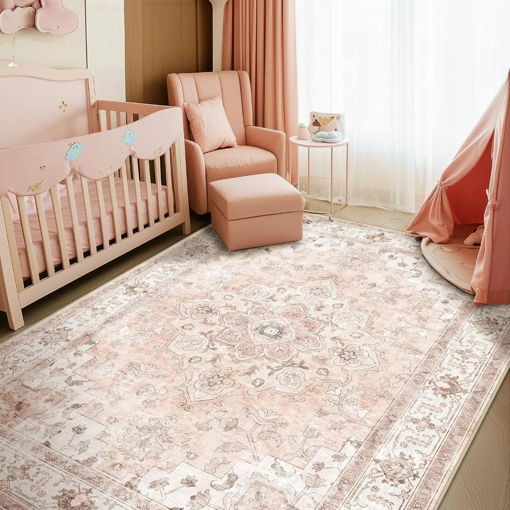 

5x7 Nursery Rug for Girls: Cute, Non-Slip, Low Pile, Water-Resistant, Soft Patterned Rug for Bedroom Decor
