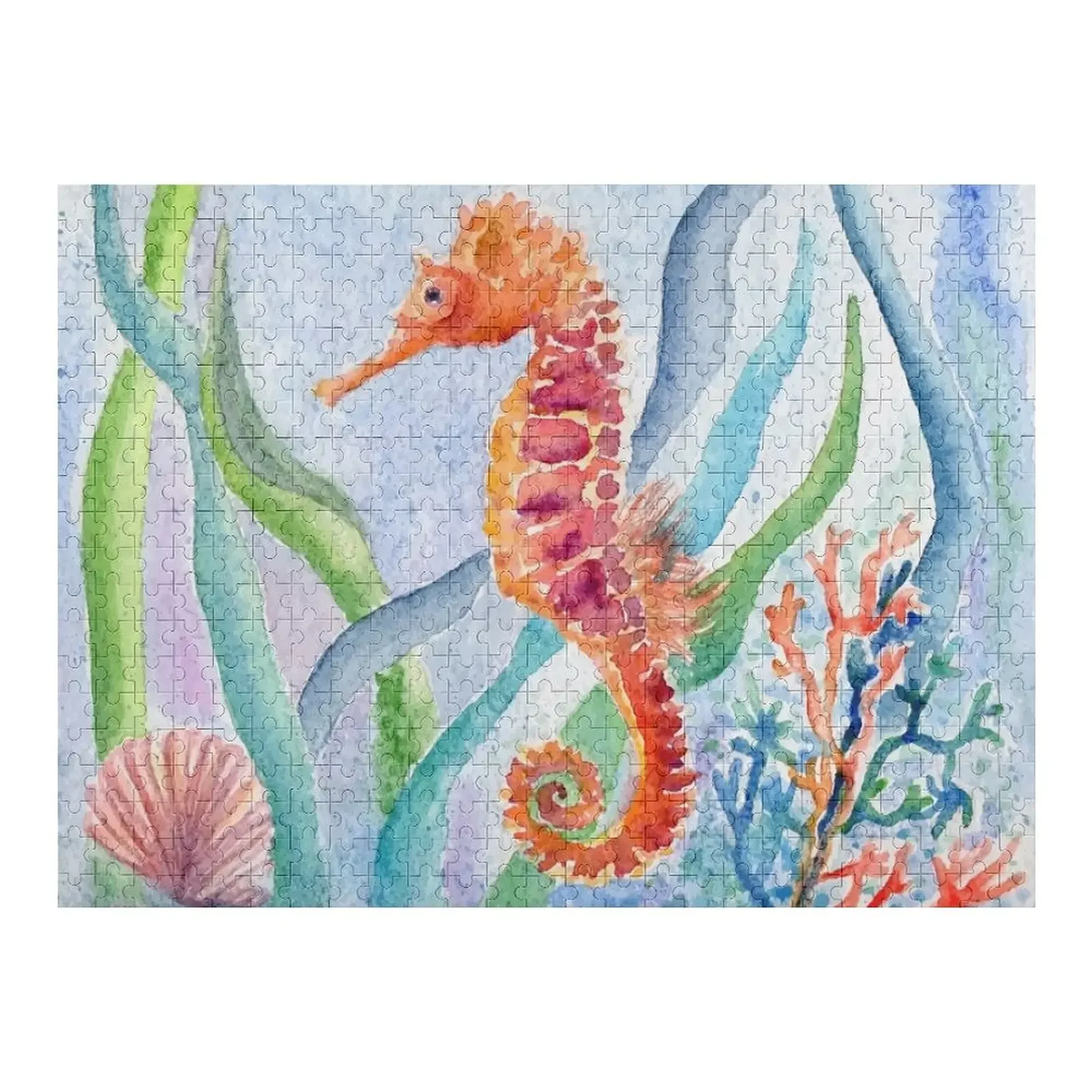 

Watercolor Seahorse Jigsaw Puzzle Christmas Gifts Custom Name Child Toy Personalized Puzzle