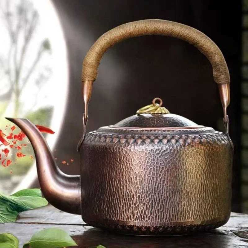 Vintage Copper Coffee Pot,Handheld Hammer Texture Weave 5 liters With lid Heat Resistant Filter Water Kettle,Handcrafted Teapot