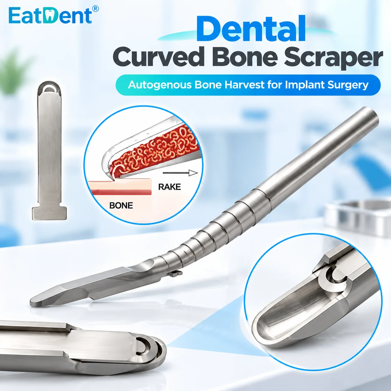 1PC Dental Implant Bone Scraper Instrument Stainless Steel Tool Surgical Collector Curved Dentistry Oral Tool