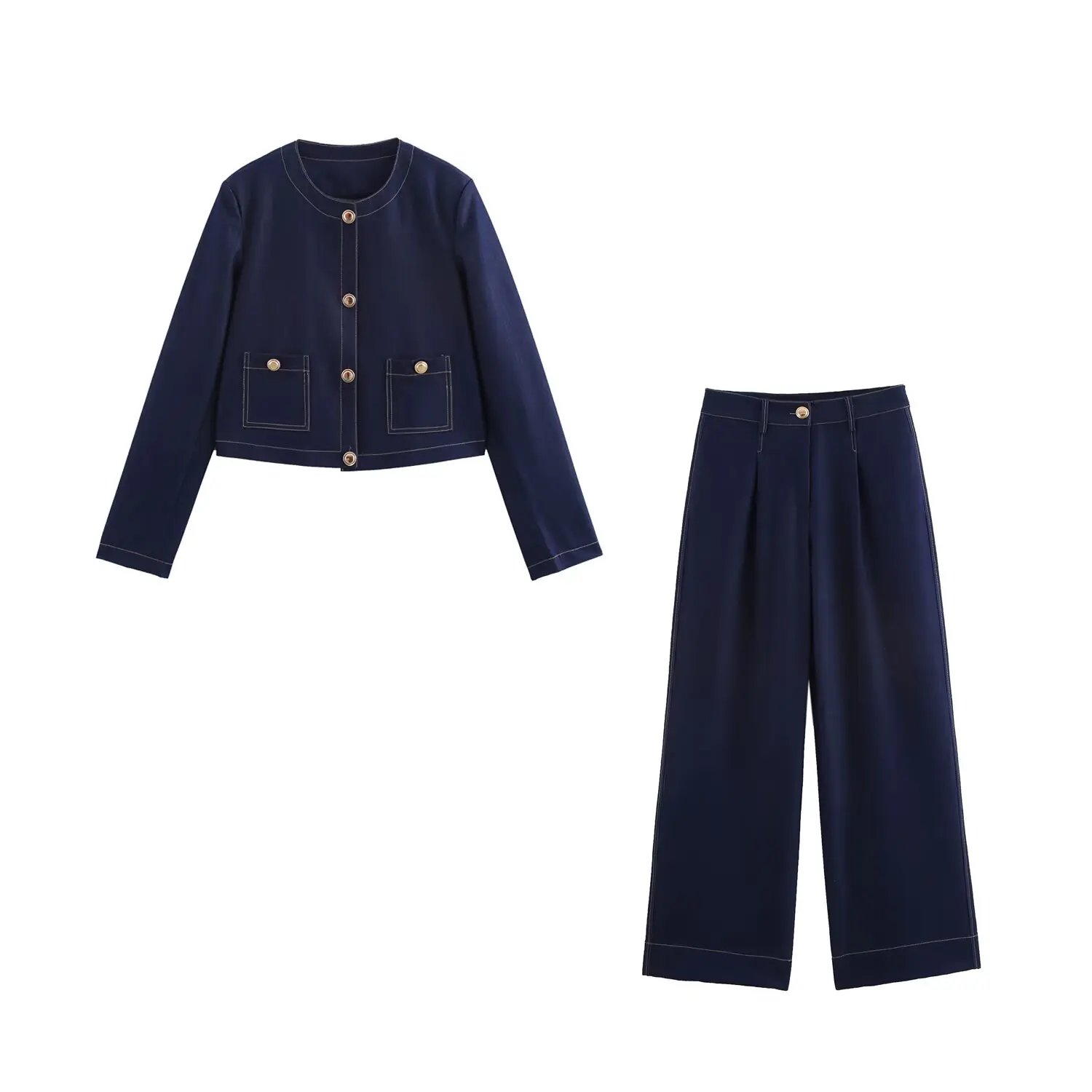 

UNIZERA women's long pants set design with contrasting stitching and short coat temperament spring new long pants set