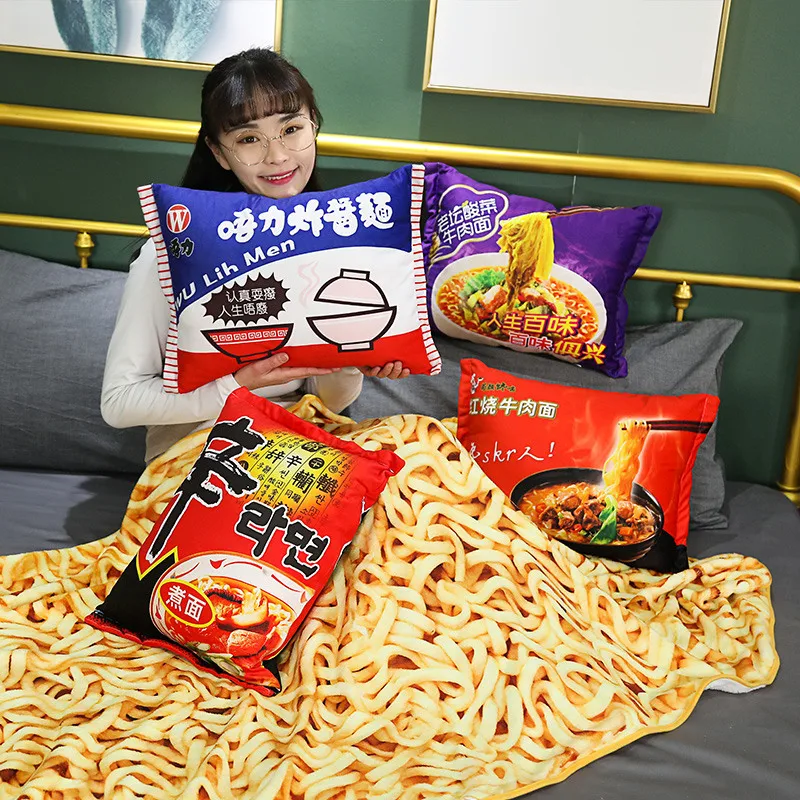 Manta de tiro de fideos instantáneos 3D, Shin Ramyun Ramen, divertido, paquete de 1 almohada