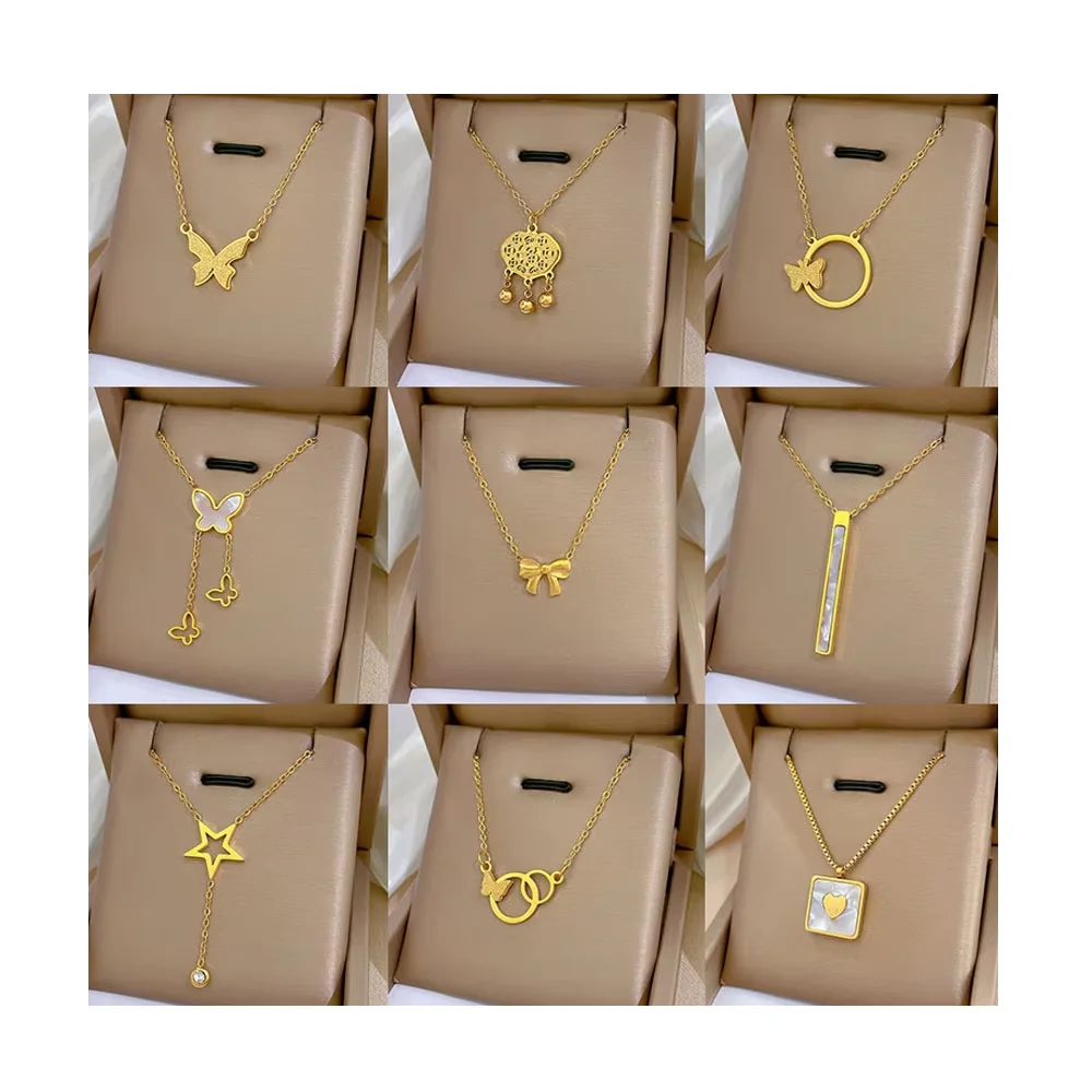 Geometric Animal Tempered Gold Necklace for Women Minimalist Style Stainless Steel Collarbone Chain for Wedding fashion jewelry