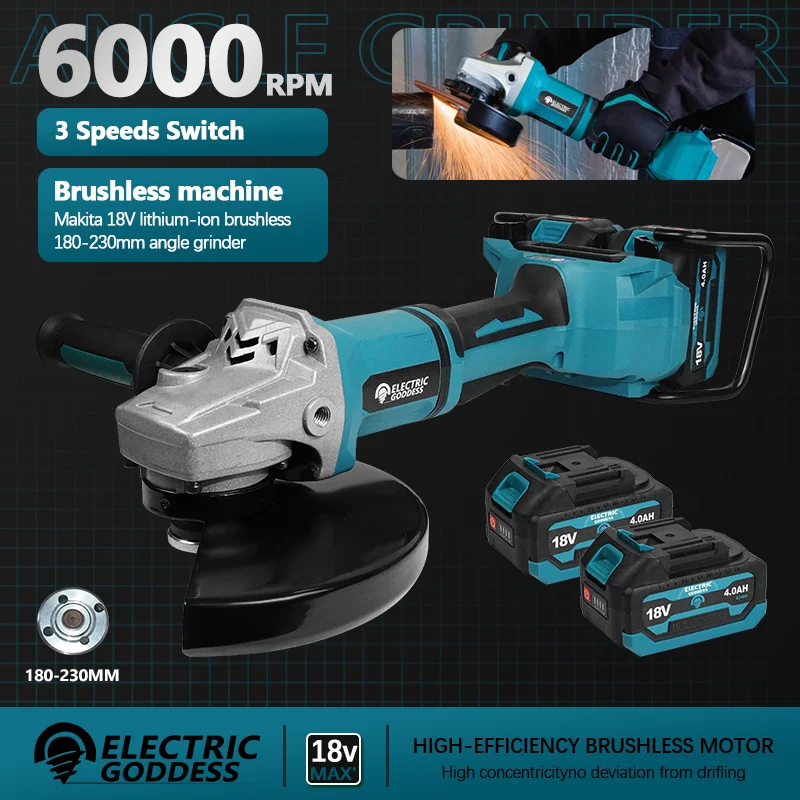 EG 180mm brushless Messzemenő szögben Daráló Akkumulátor powered 3 Fogaskerék-áttétel cordless Daráló gépi Dugvány woodworking Munkaeszköz számára makita 18V