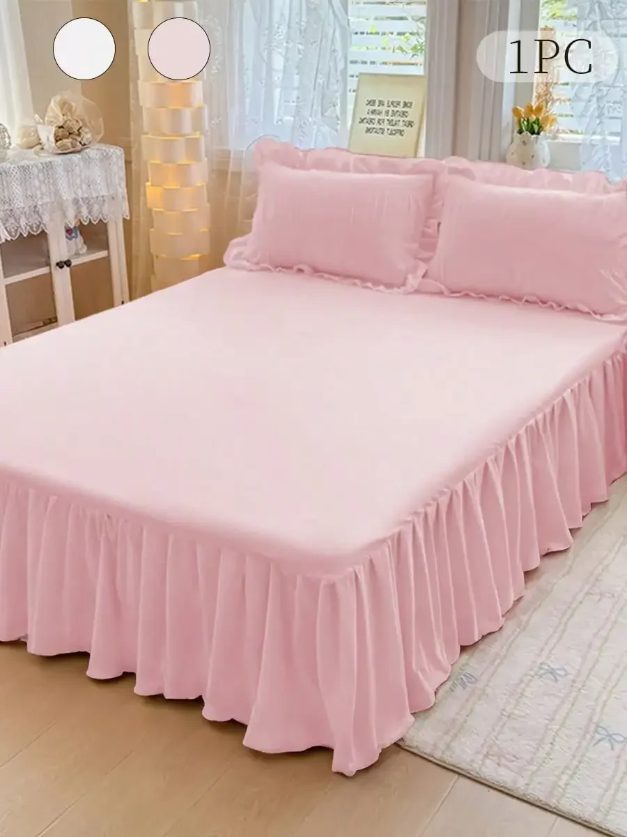 1PC Solid Color Ruffled Bed Skirt, Elastic Wrap-Around Dust Ruffle for Twin/Full/Queen/King Bed